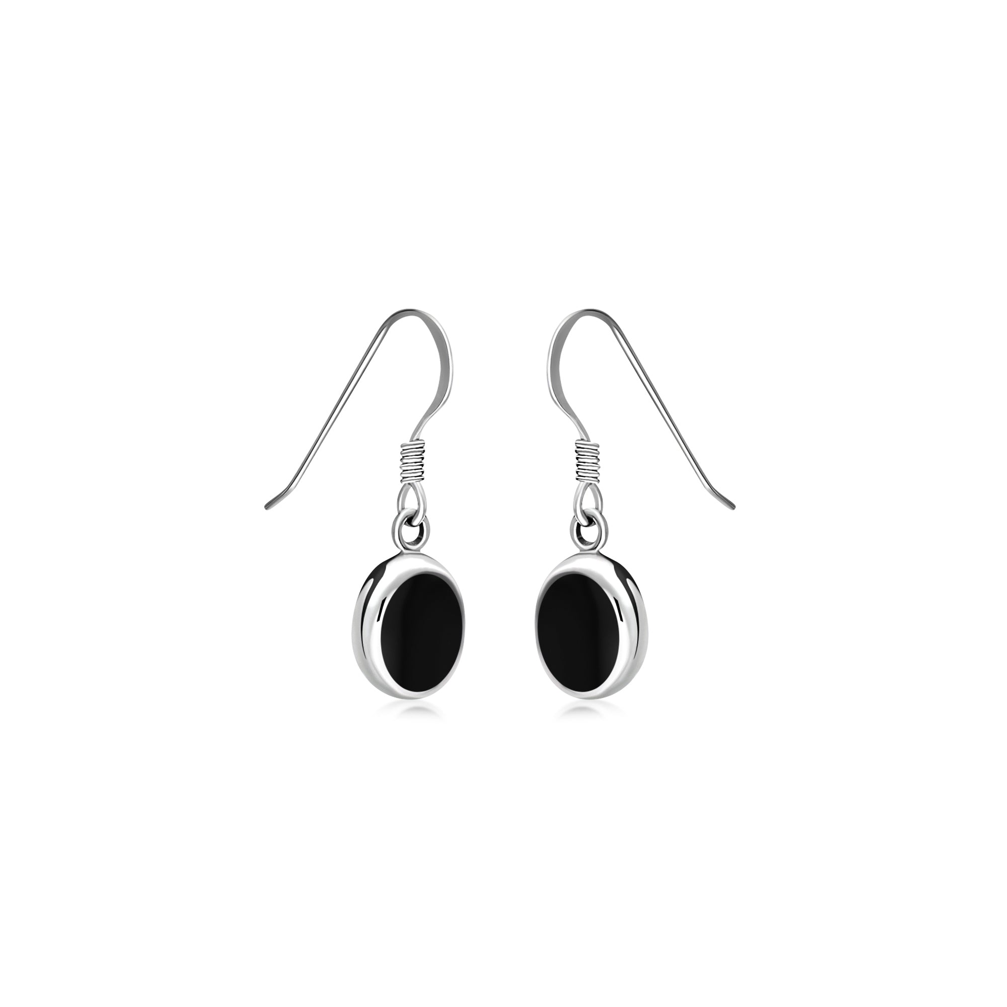 Sterling Silver Whitby Jet Oval Drop Earrings