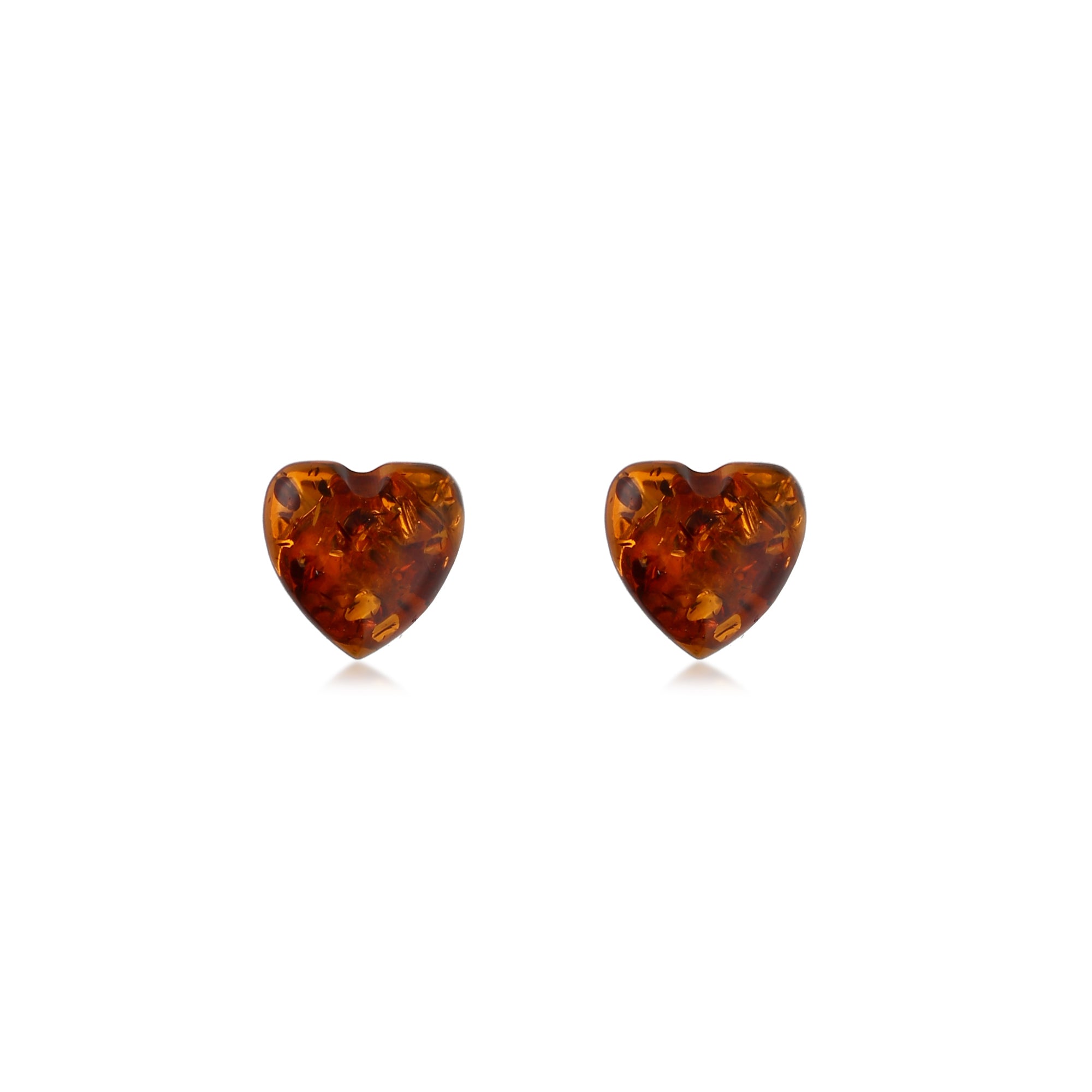 Sterling Silver Amber Free Form Heart Stud Earrings