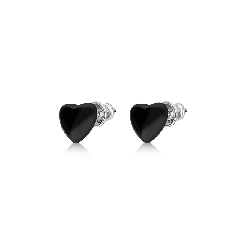 Sterling Silver Whitby Jet Free Form Heart Stud Earrings