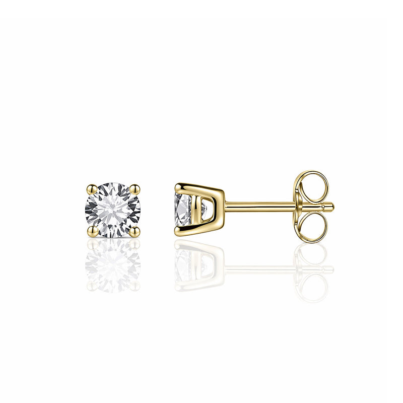 Gold Vermeil 4-Claw CZ Stud Earrings 4mm