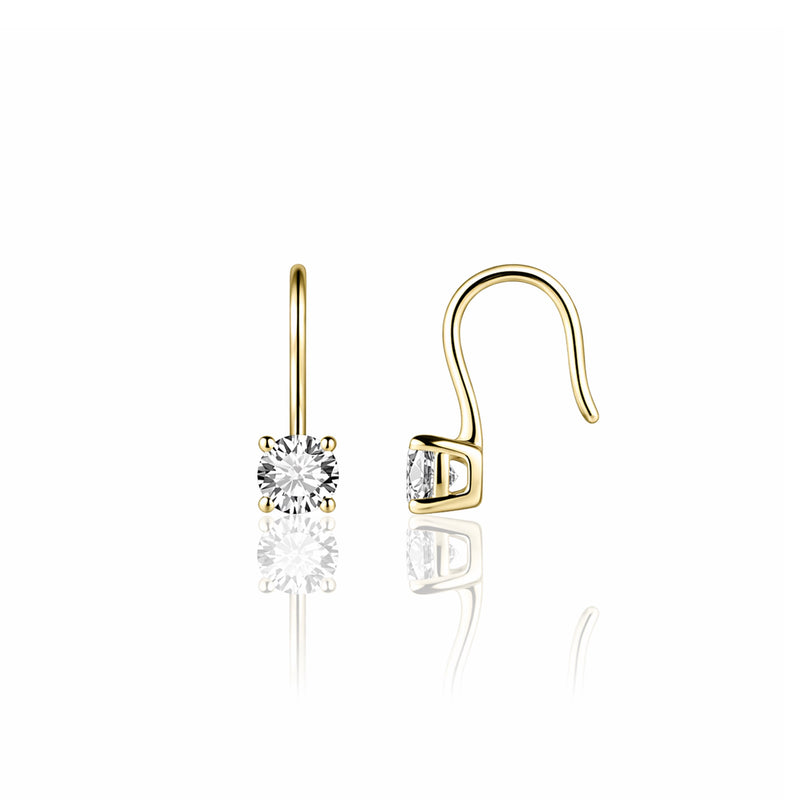Gold Vermeil 4-Claw CZ Hook Earrings