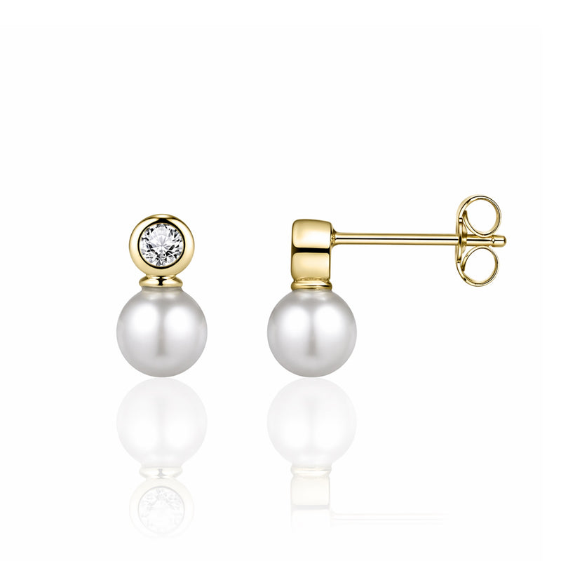 Gold Vermeil CZ Pearl Drop Stud Earrings