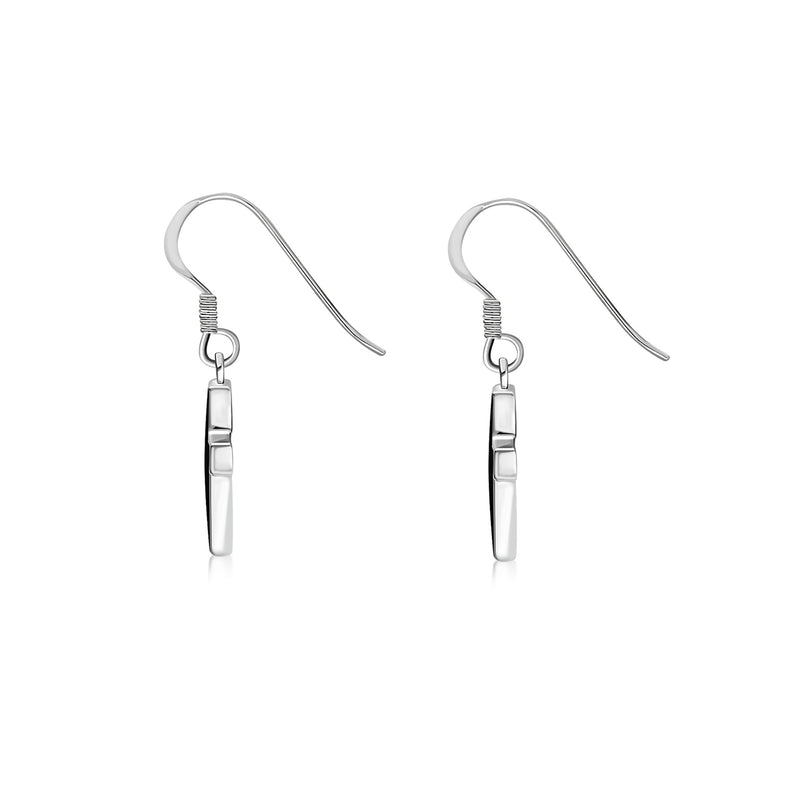 Sterling Silver Whitby Jet Cross Drop Earrings