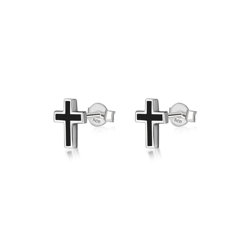 Sterling Silver Whitby Jet Cross Stud Earrings