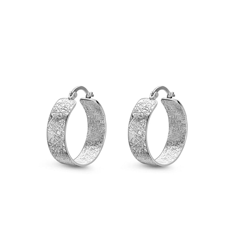Sterling Silver Wide Textured Hinged Hoop Earrings