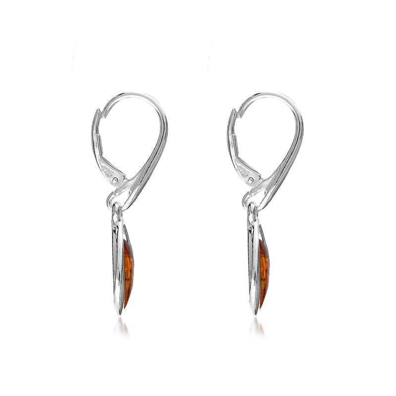 Sterling Silver Amber Designer Offset Teardrop Earrings