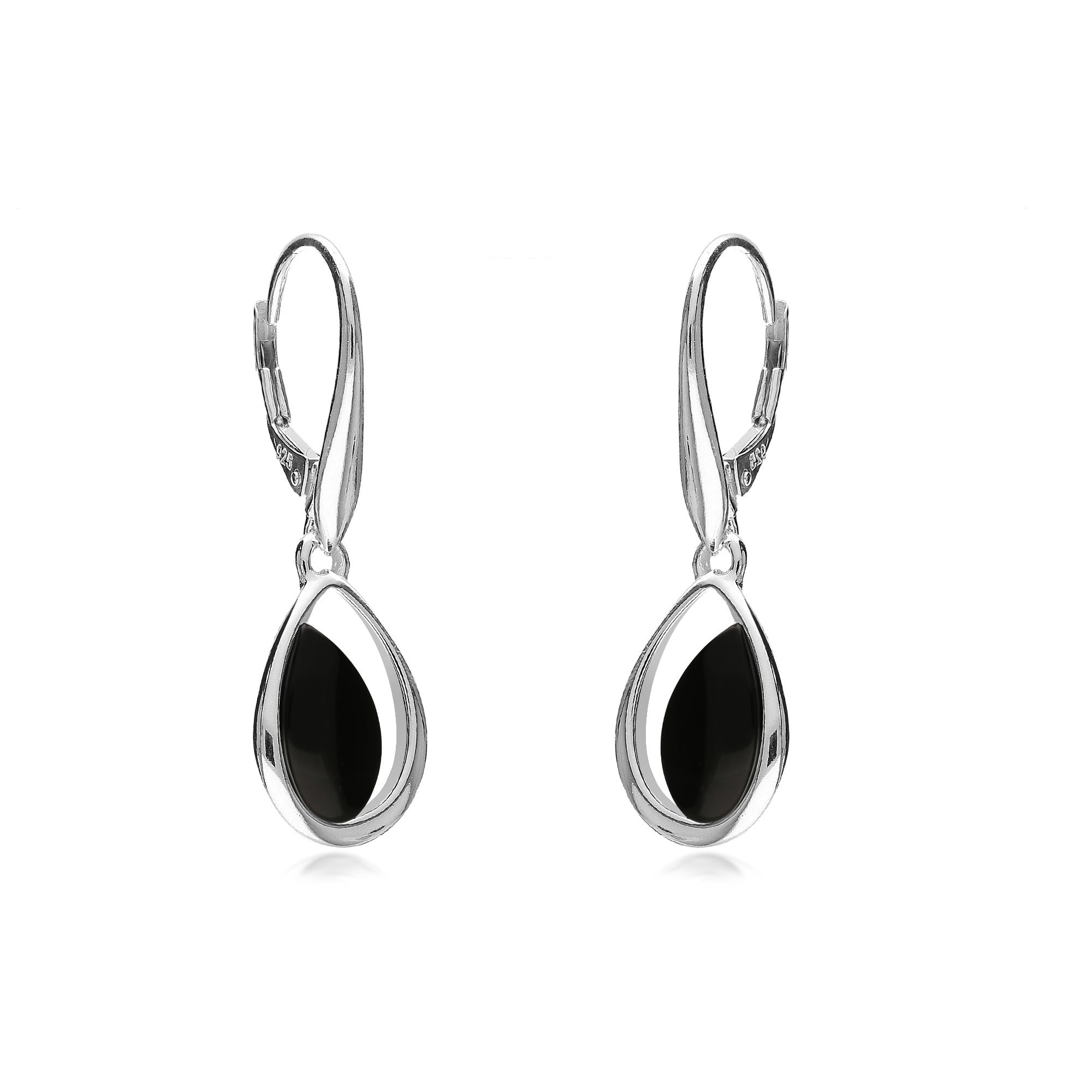 Sterling Silver Whitby Jet Designer Offset Teardrop Earrings