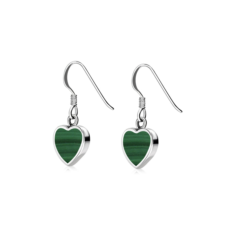 Sterling Silver Malachite Heart Drop Earrings