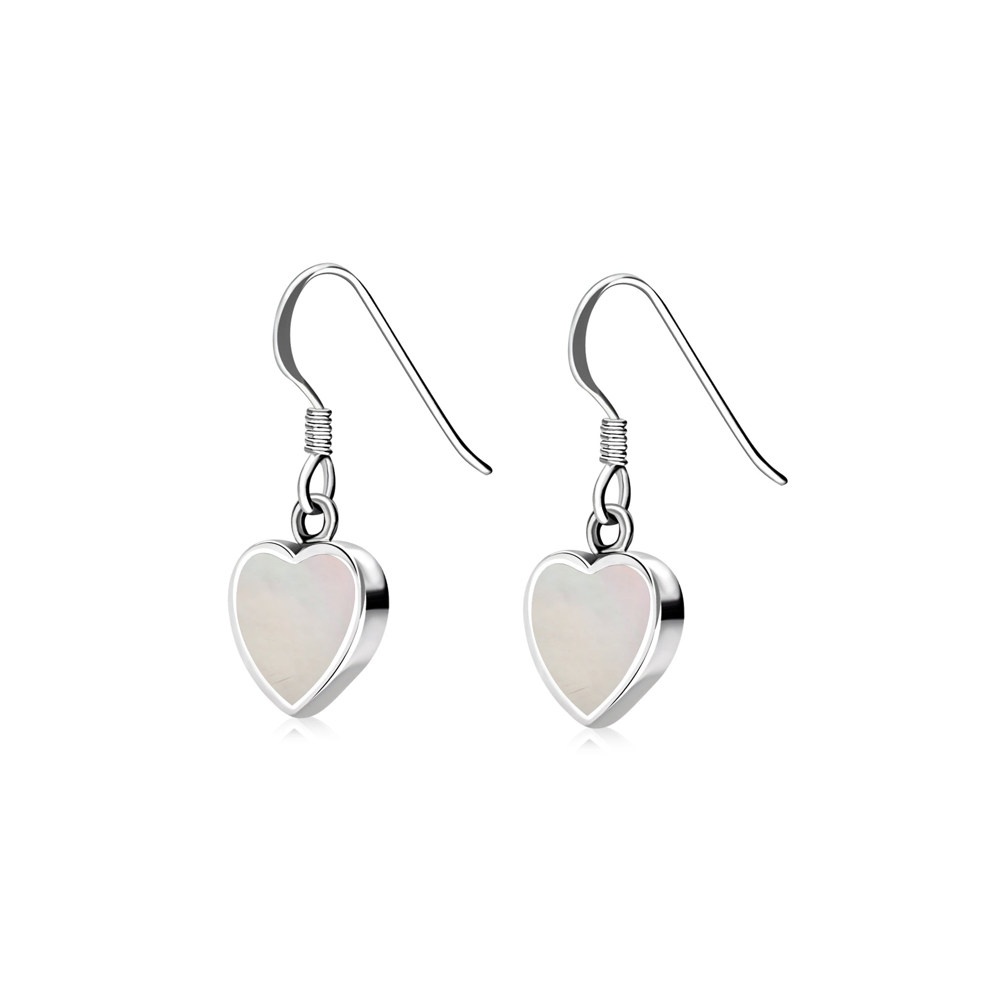 Sterling Silver Mother of Pearl Heart Drop Earrings