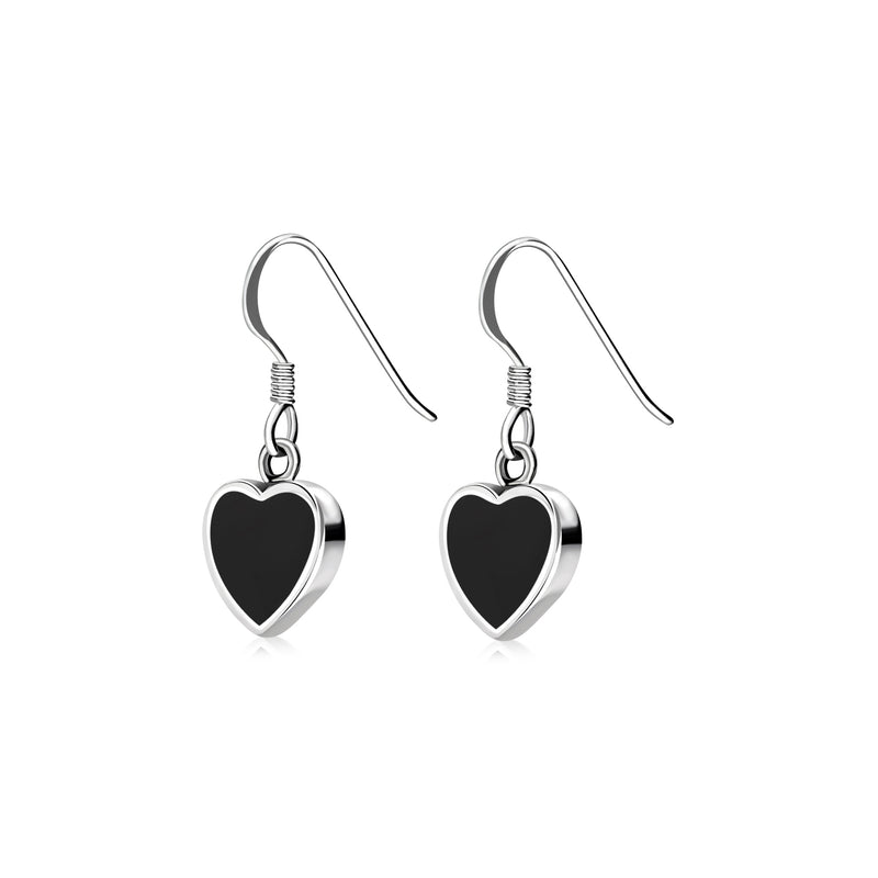 Sterling Silver Whitby Jet Heart Drop Earrings