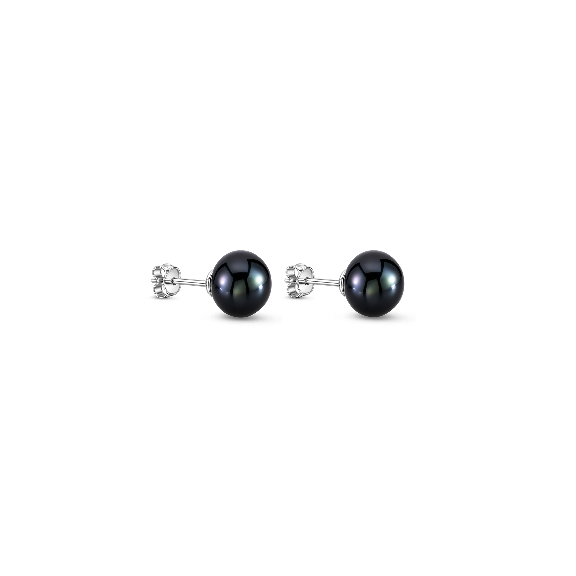 Sterling Silver Black Pearl Button Stud Earrings