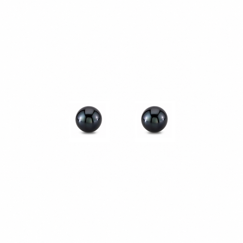 Sterling Silver Black Pearl Button Stud Earrings
