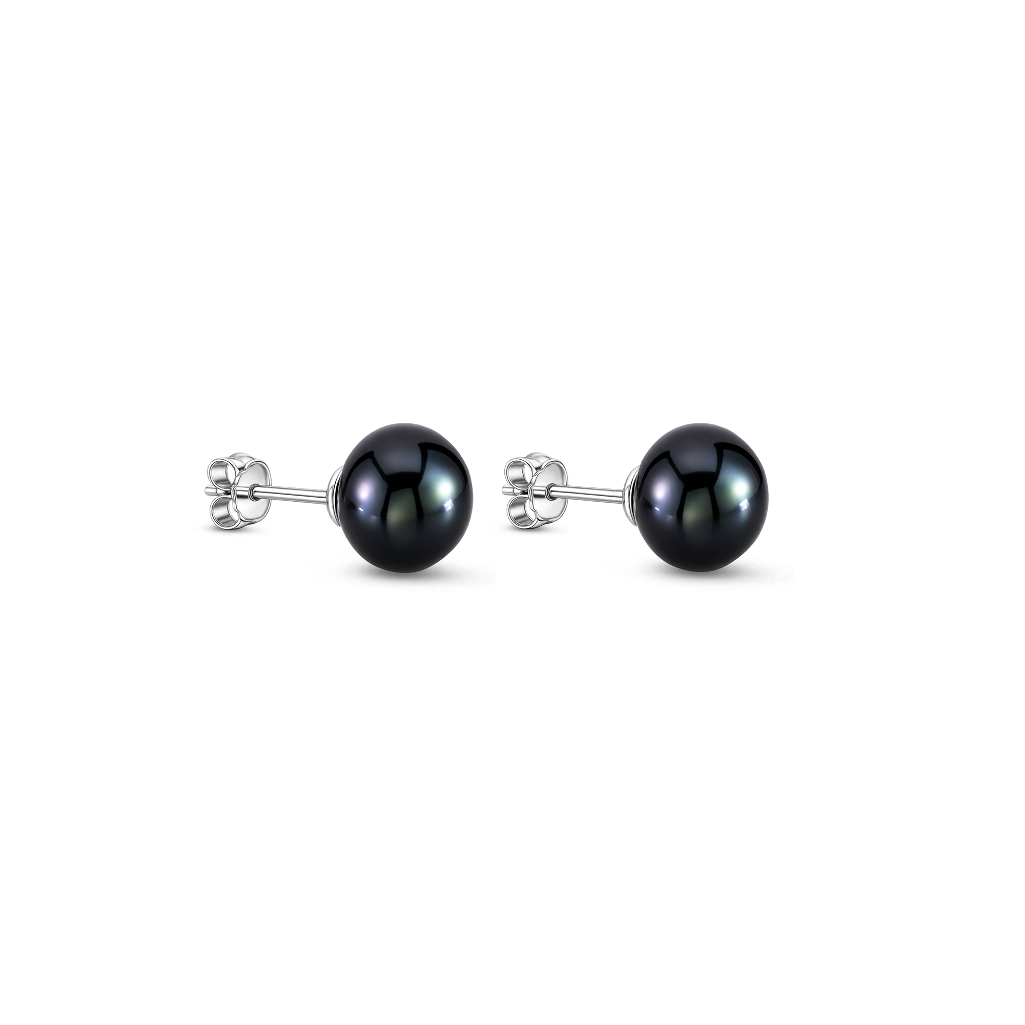 Sterling Silver Black Pearl Button Stud Earrings