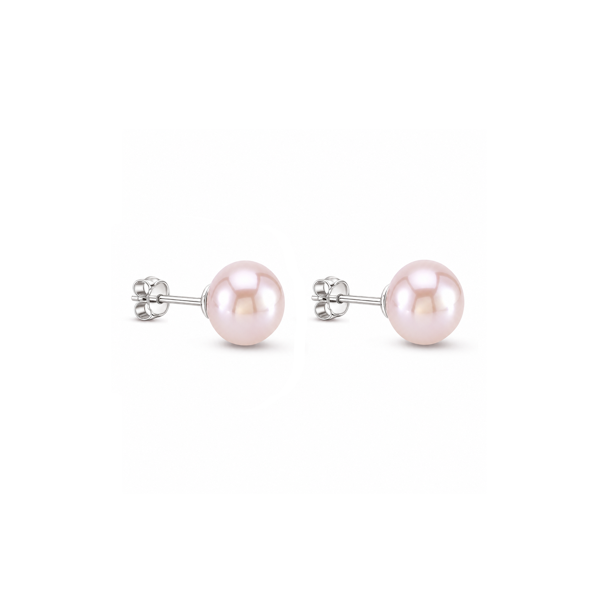 Sterling Silver Pink Pearl Button Stud Earrings