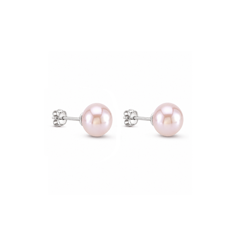 Sterling Silver Pink Pearl Button Stud Earrings
