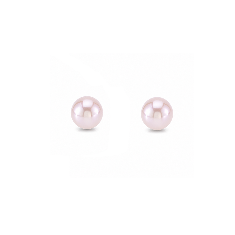 Sterling Silver Pink Pearl Button Stud Earrings