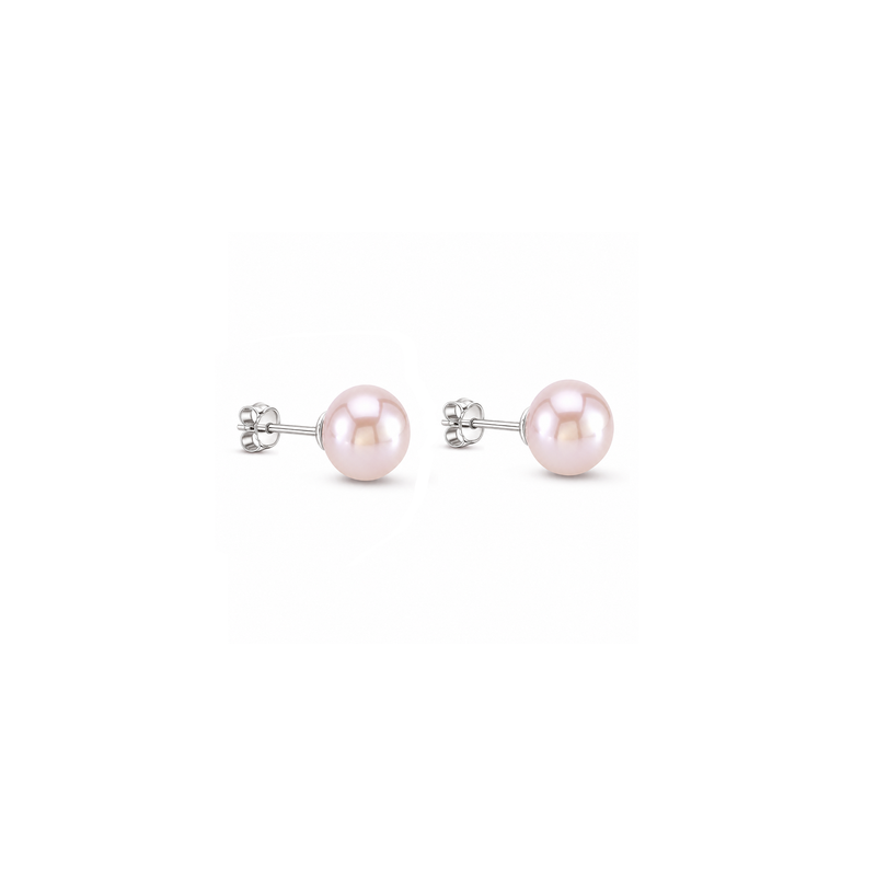 Sterling Silver Pink Pearl Button Stud Earrings