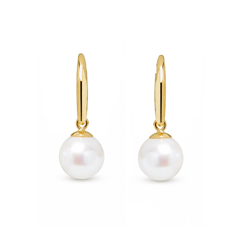 9ct Yellow Gold Pearl Round Drop Earrings 8-8.5mm