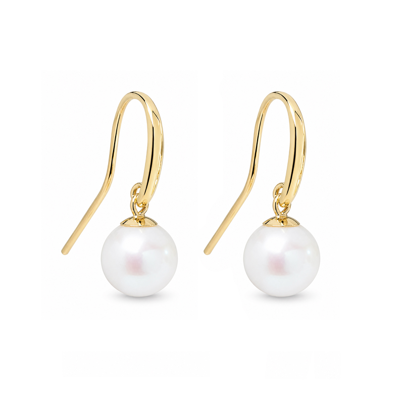 9ct Yellow Gold Pearl Round Drop Earrings 8-8.5mm