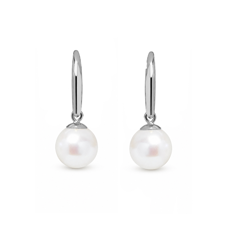 9ct White Gold Pearl Round Drop Earrings 8-8.5mm