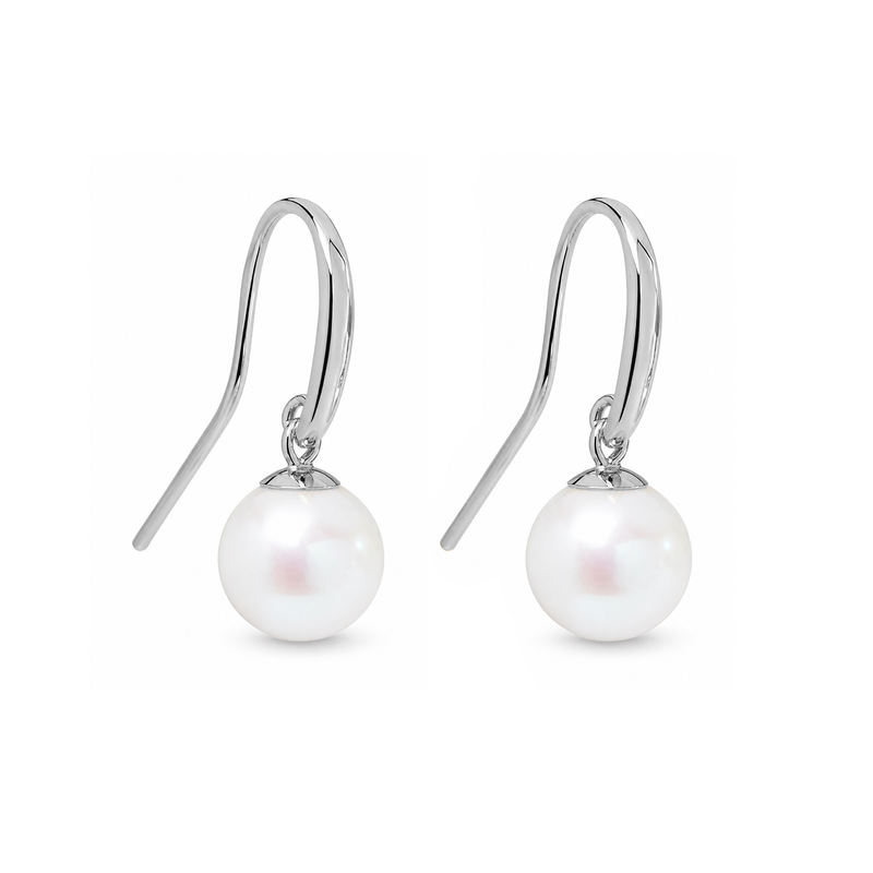 9ct White Gold Pearl Round Drop Earrings 8-8.5mm