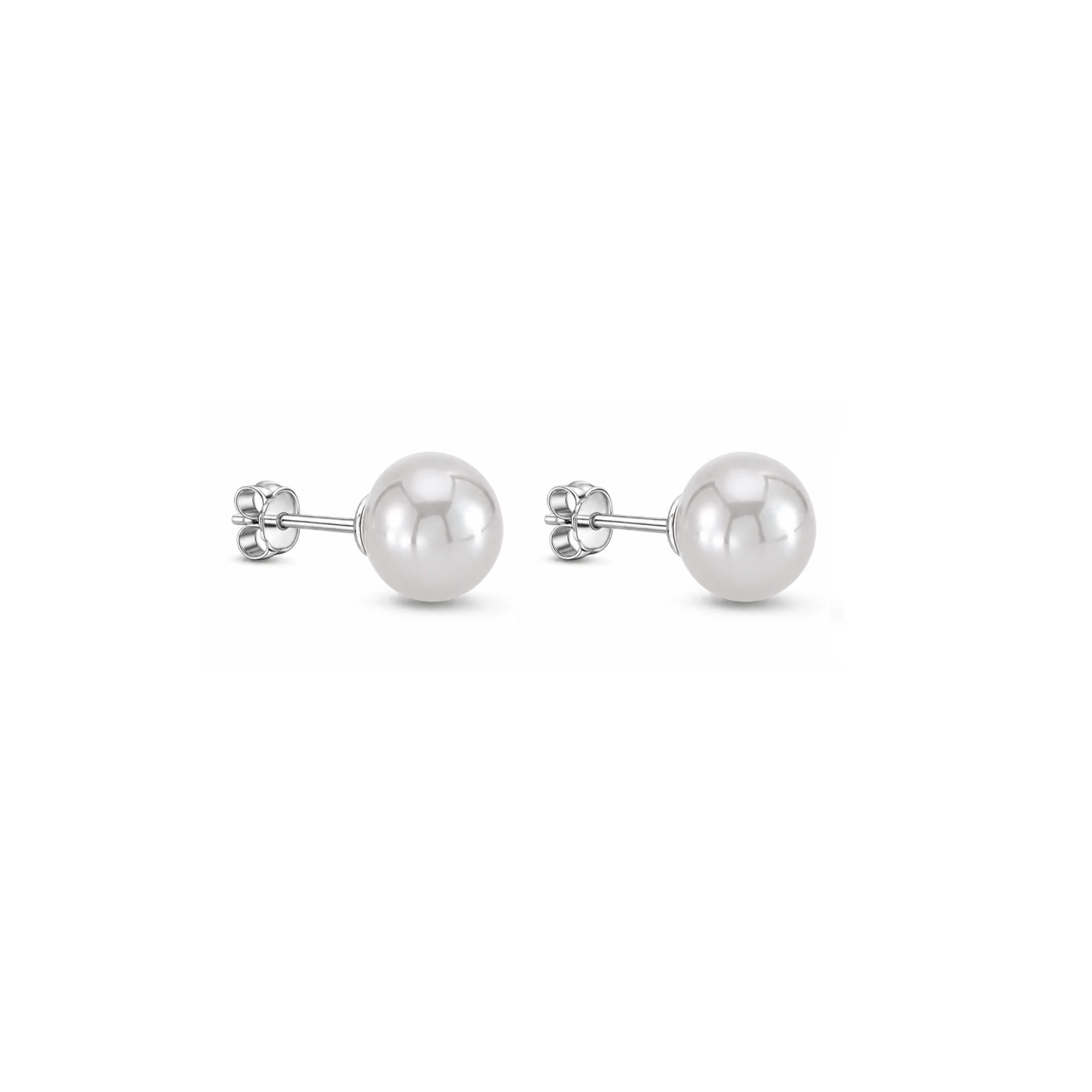 Sterling Silver Grey Pearl Button Stud Earrings