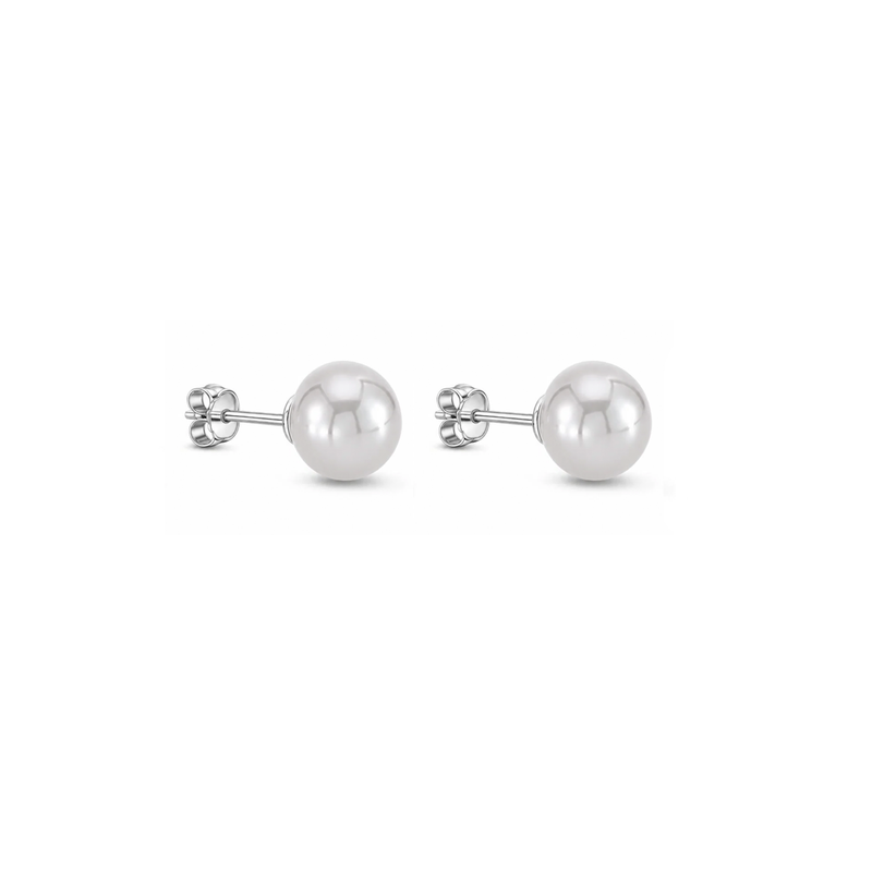 Sterling Silver Grey Pearl Button Stud Earrings