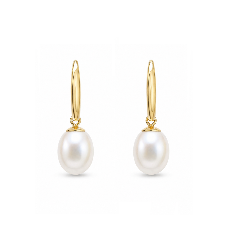 9ct Yellow Gold Pearl Teardrop Drop Earrings