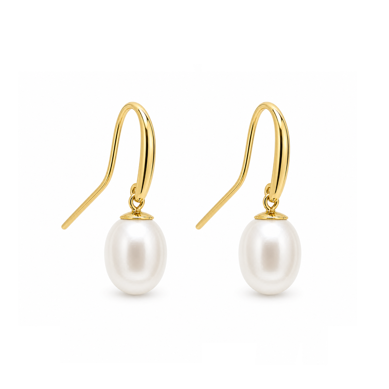 9ct Yellow Gold Pearl Teardrop Drop Earrings