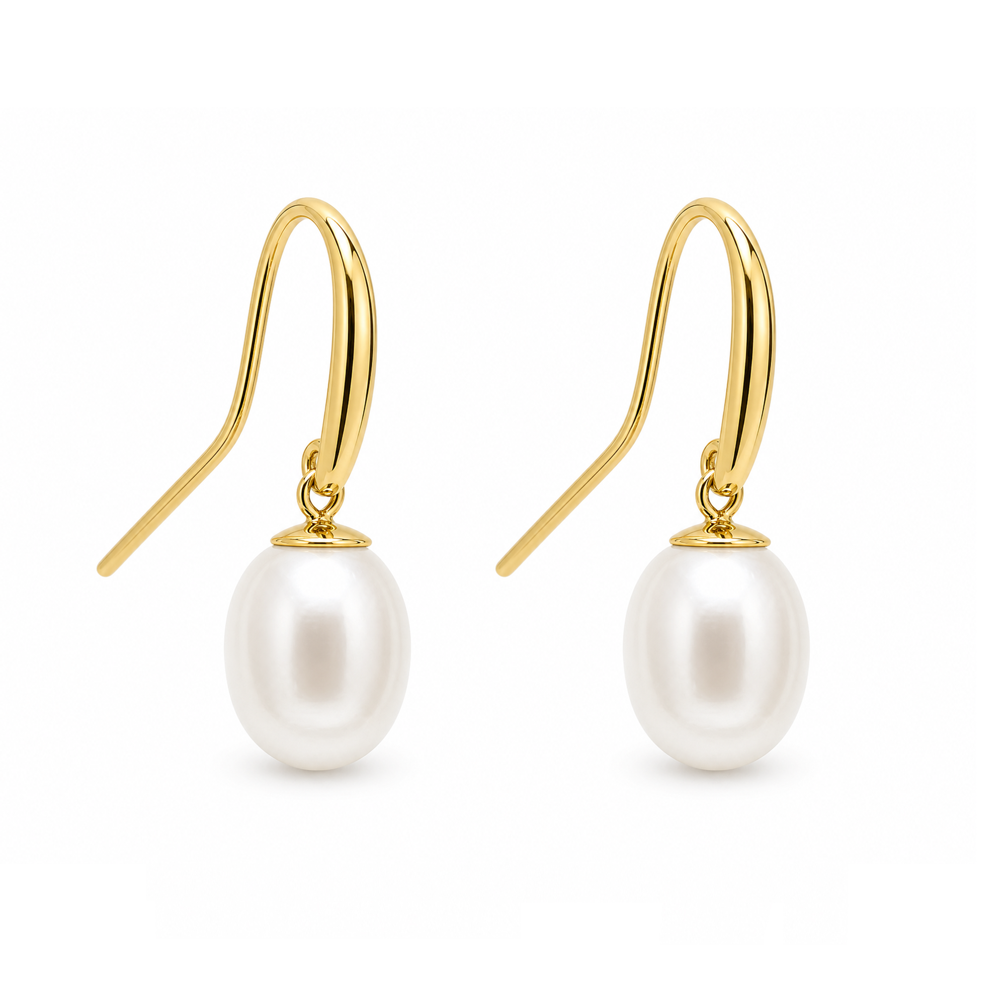9ct Yellow Gold Pearl Teardrop Drop Earrings