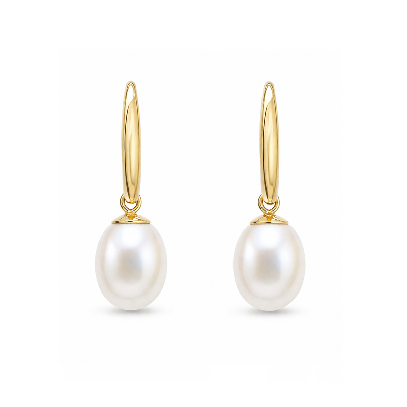 9ct Yellow Gold Pearl Teardrop Drop Earrings