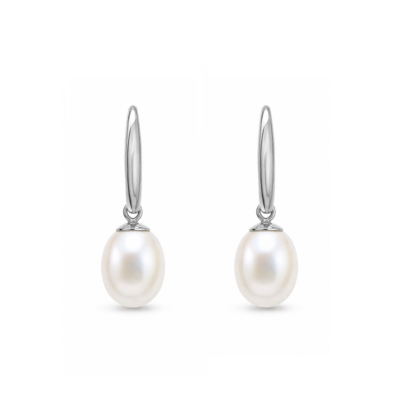 9ct White Gold Pearl Teardrop Drop Earrings