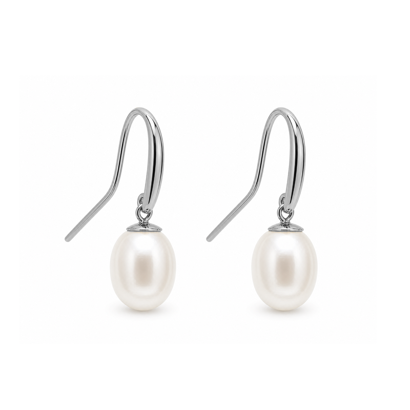 9ct White Gold Pearl Teardrop Drop Earrings