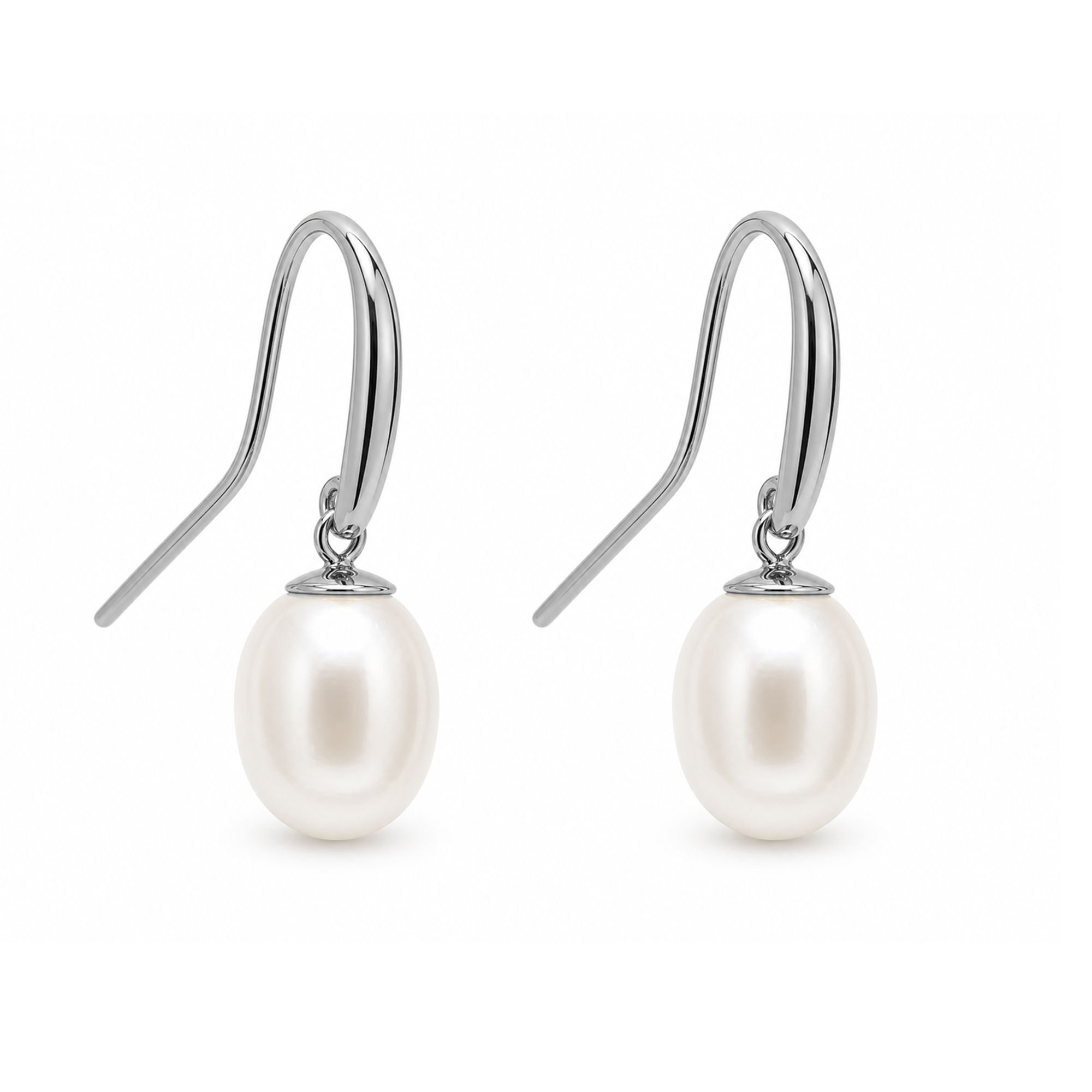 9ct White Gold Pearl Teardrop Drop Earrings