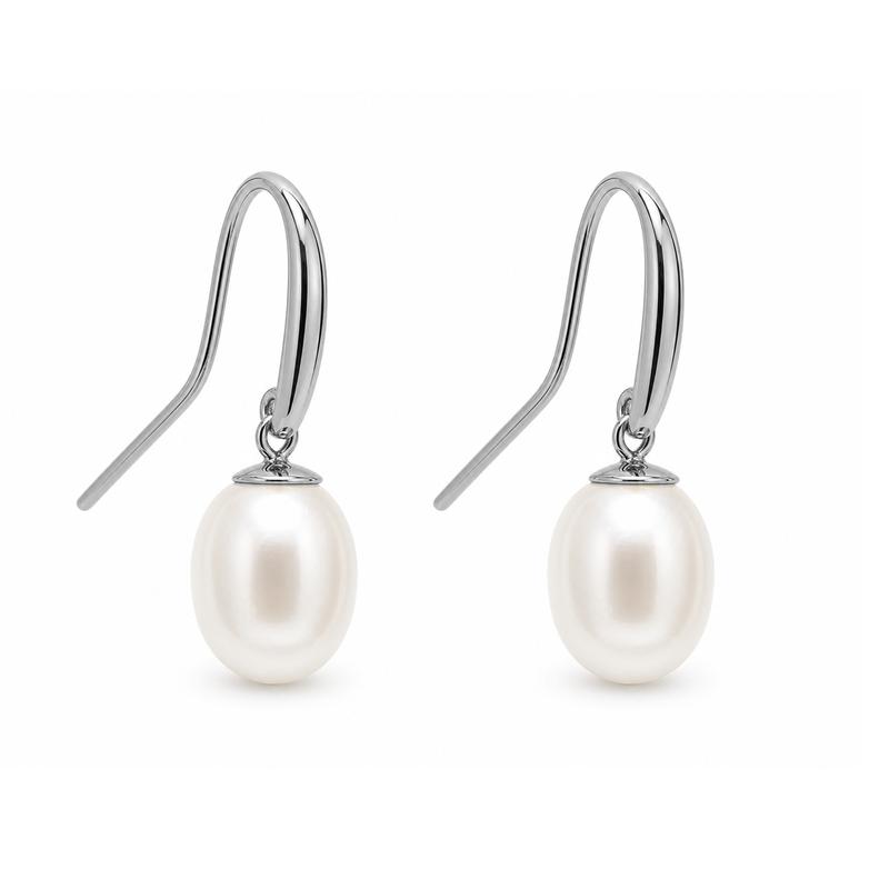 9ct White Gold Pearl Teardrop Drop Earrings