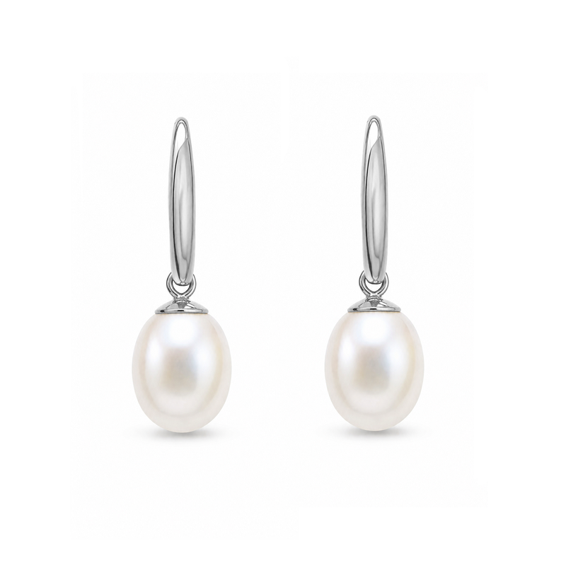 9ct White Gold Pearl Teardrop Drop Earrings