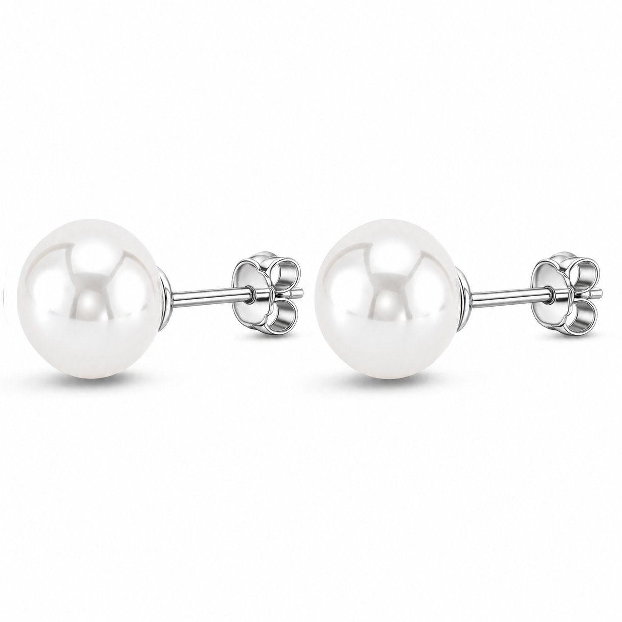 Sterling Silver Pearl Button Stud Earrings