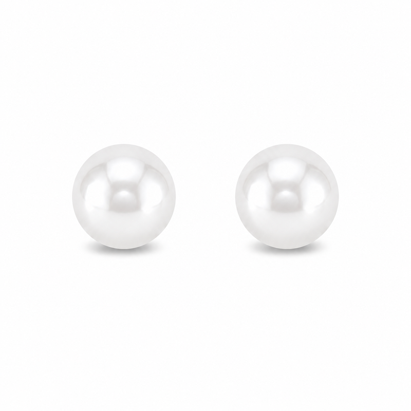 Sterling Silver Pearl Button Stud Earrings