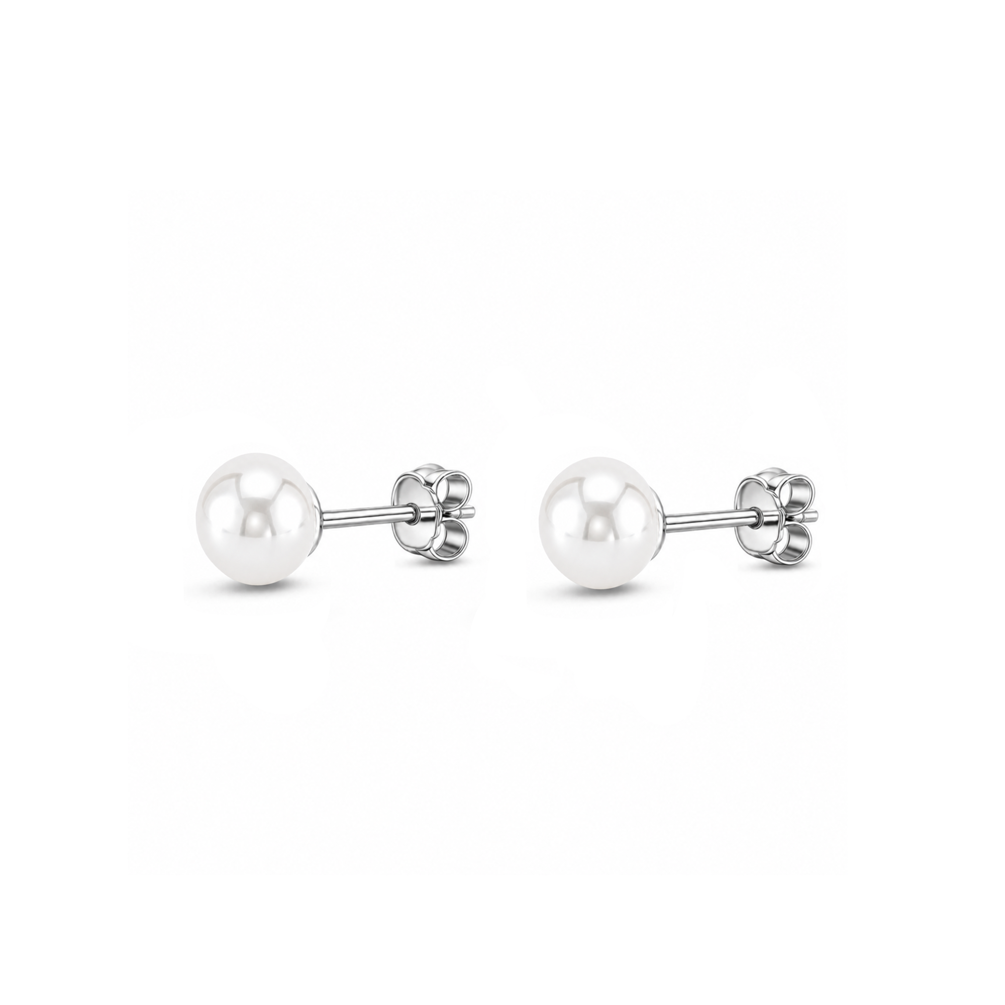 Sterling Silver Pearl Button Stud Earrings