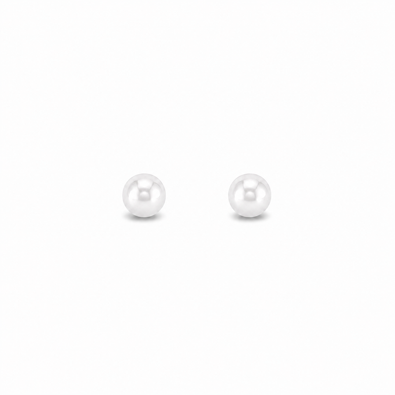 Sterling Silver Pearl Button Stud Earrings