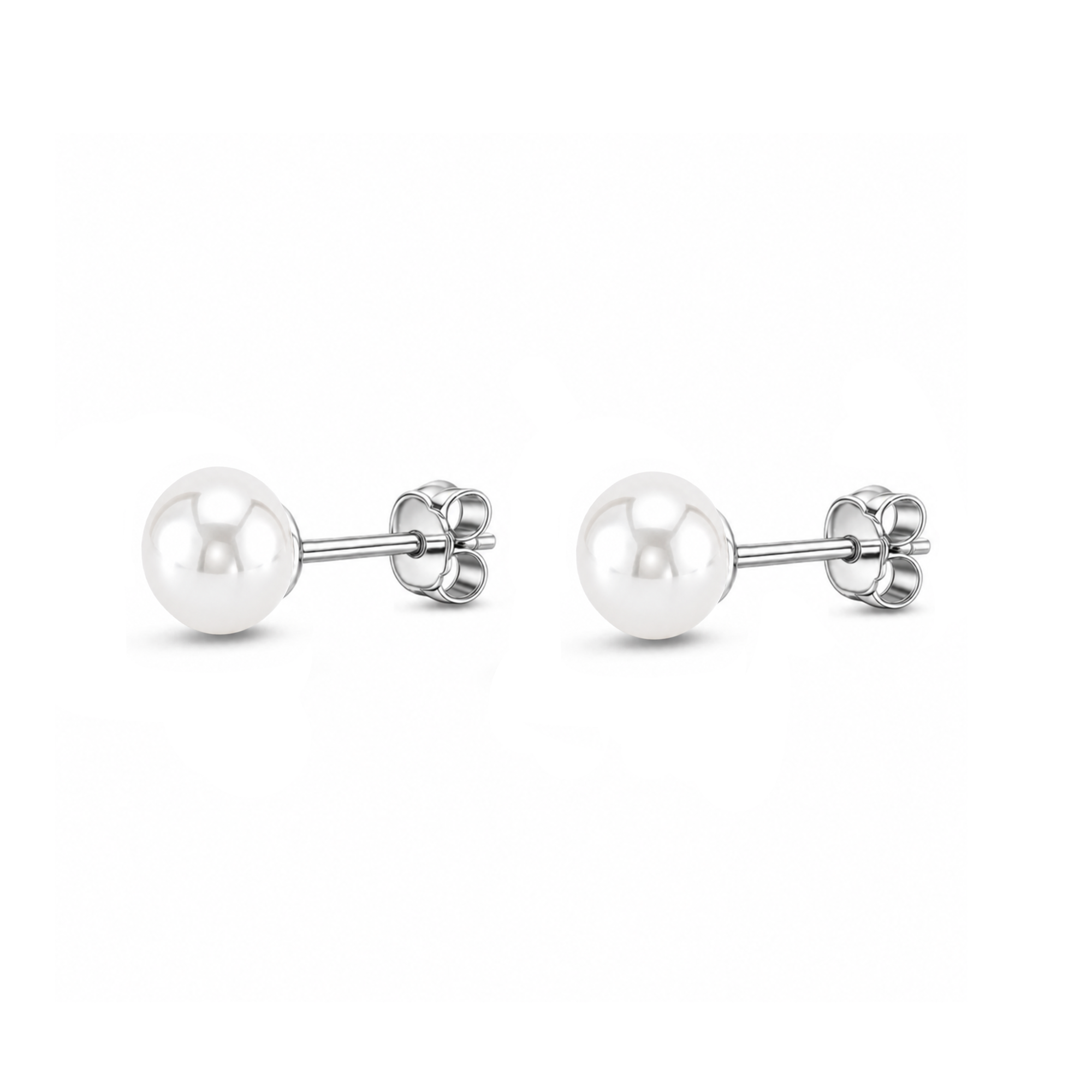 Sterling Silver Pearl Button Stud Earrings