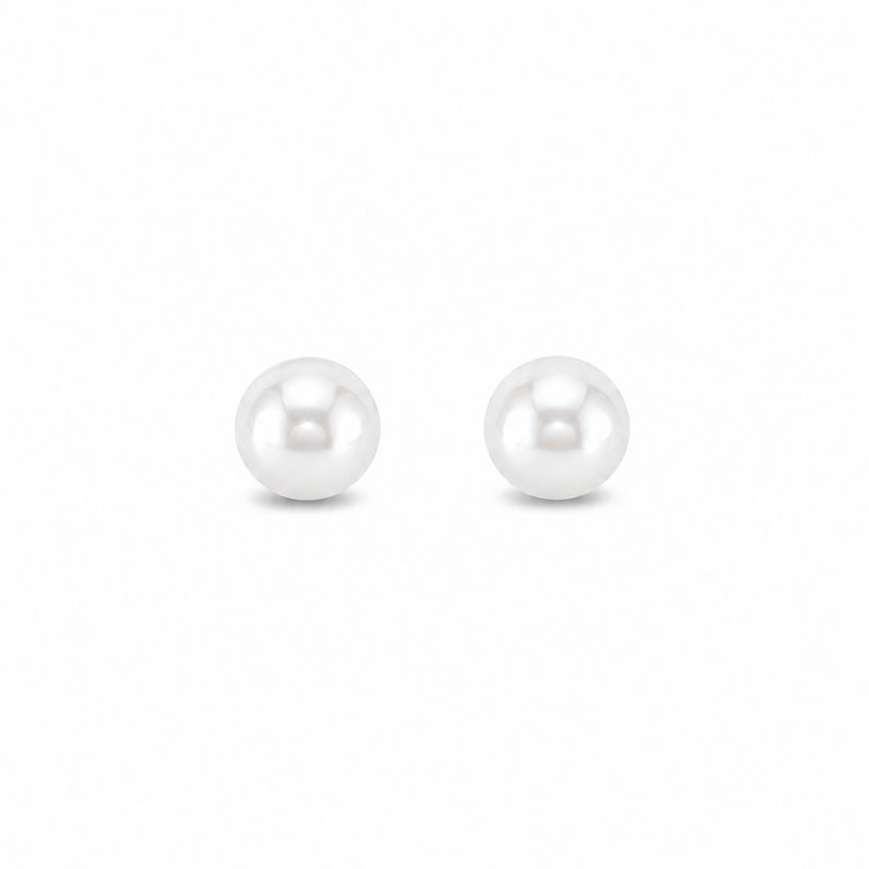 Sterling Silver Pearl Button Stud Earrings
