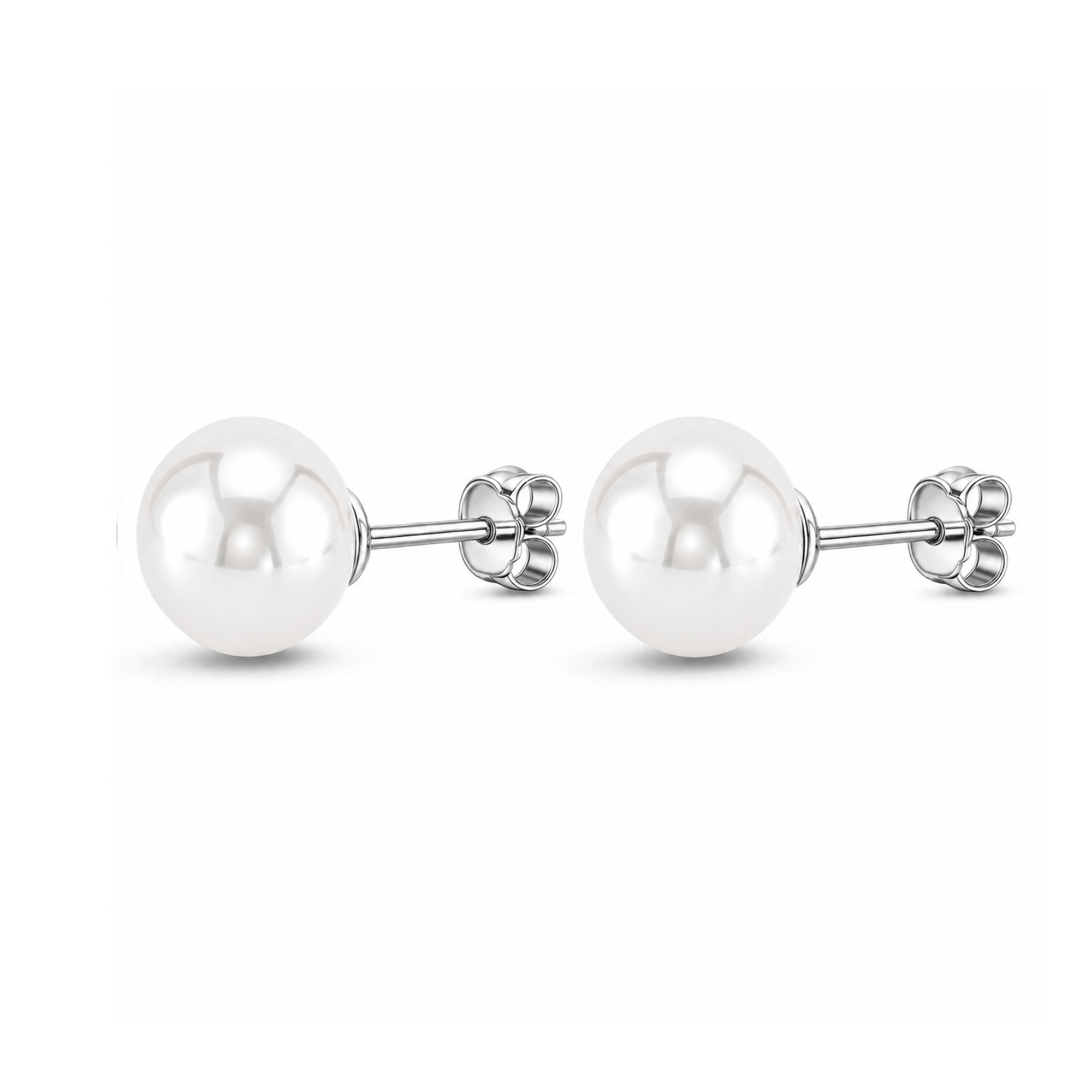 Sterling Silver Pearl Button Stud Earrings
