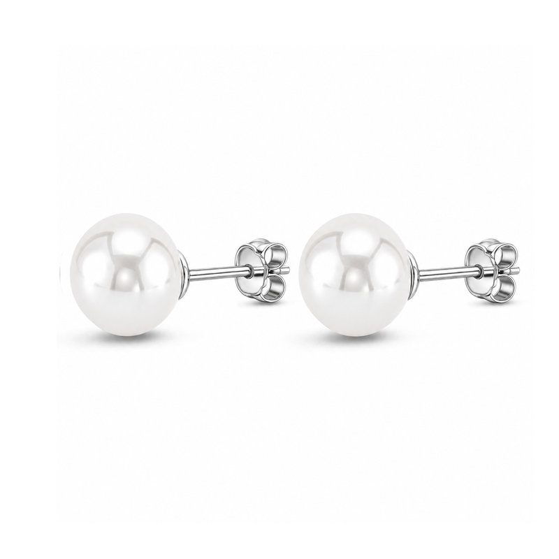Sterling Silver Pearl Button Stud Earrings