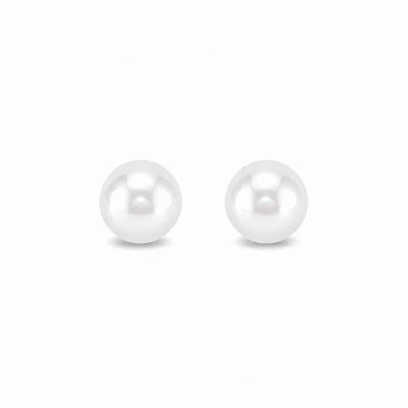 Sterling Silver Pearl Button Stud Earrings