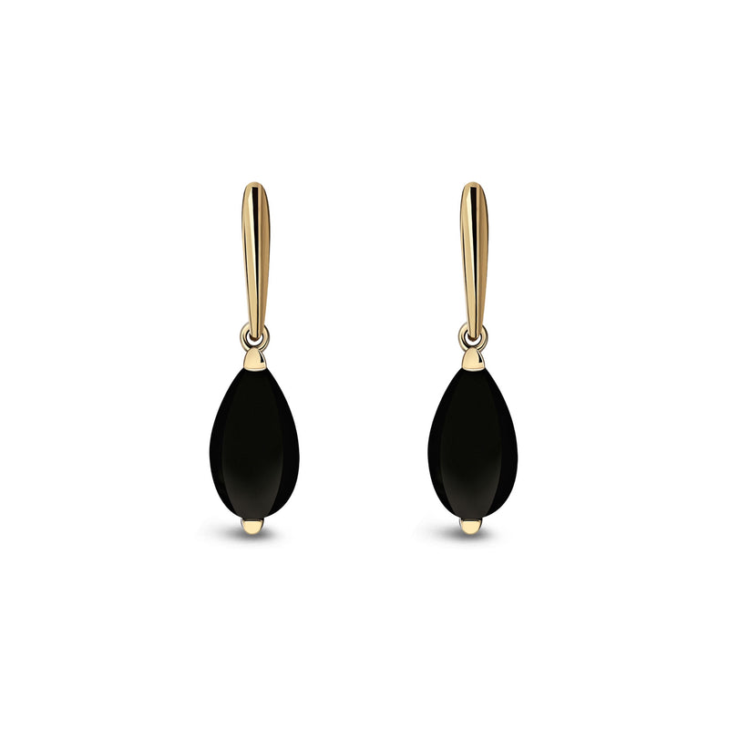 9ct Yellow Gold Whitby Jet Teardrop Cradle Earrings