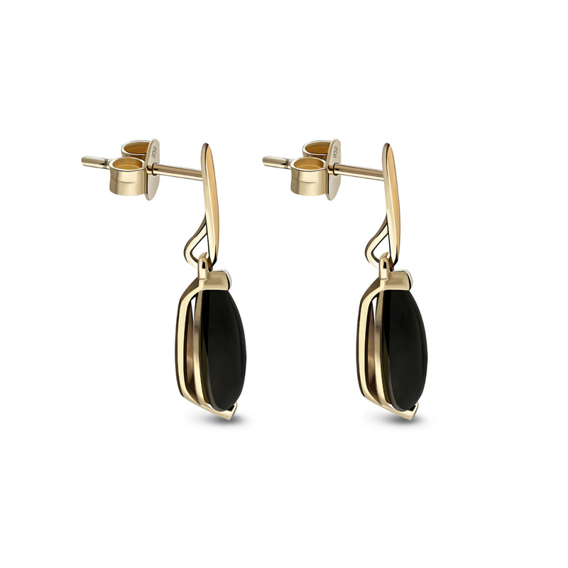 9ct Yellow Gold Whitby Jet Teardrop Cradle Earrings