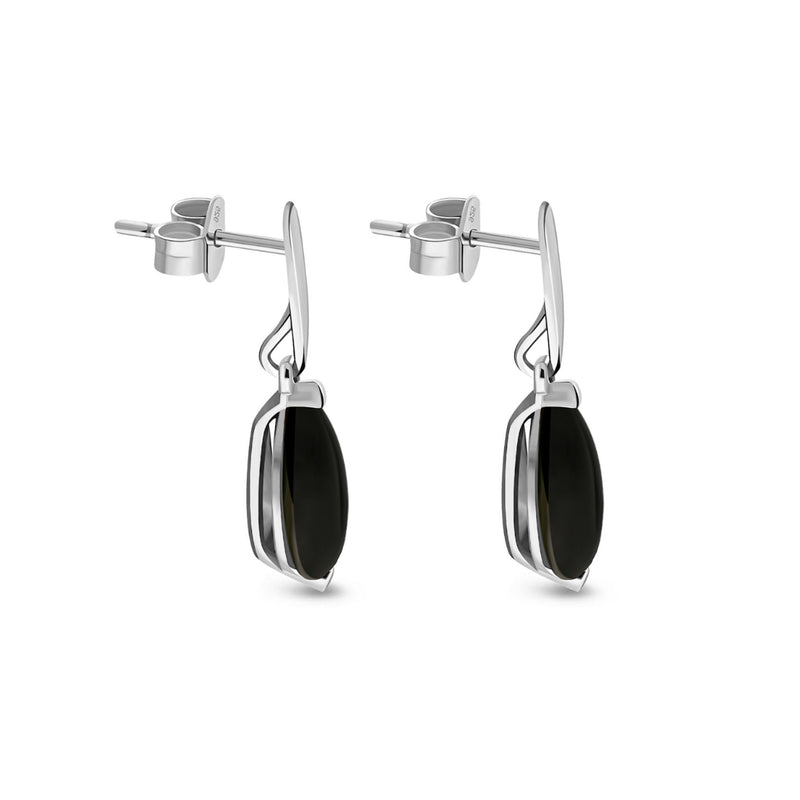 Sterling Silver Whitby Jet Teardrop Cradle Earrings