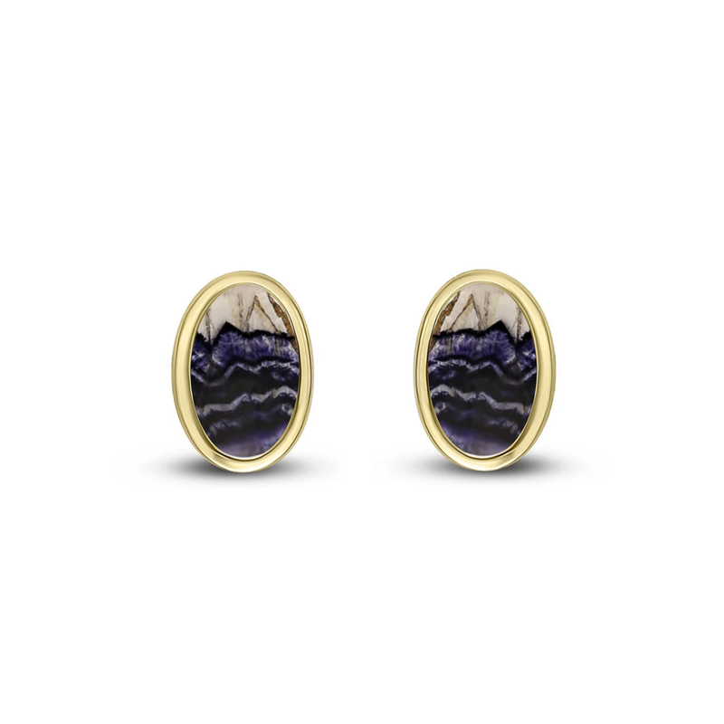 9ct Yellow Gold Blue John Oval Stud Earrings