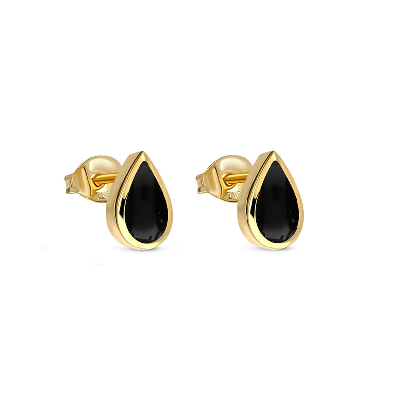 Yellow Gold Vermeil Whitby Jet Teardrop Stud Earrings